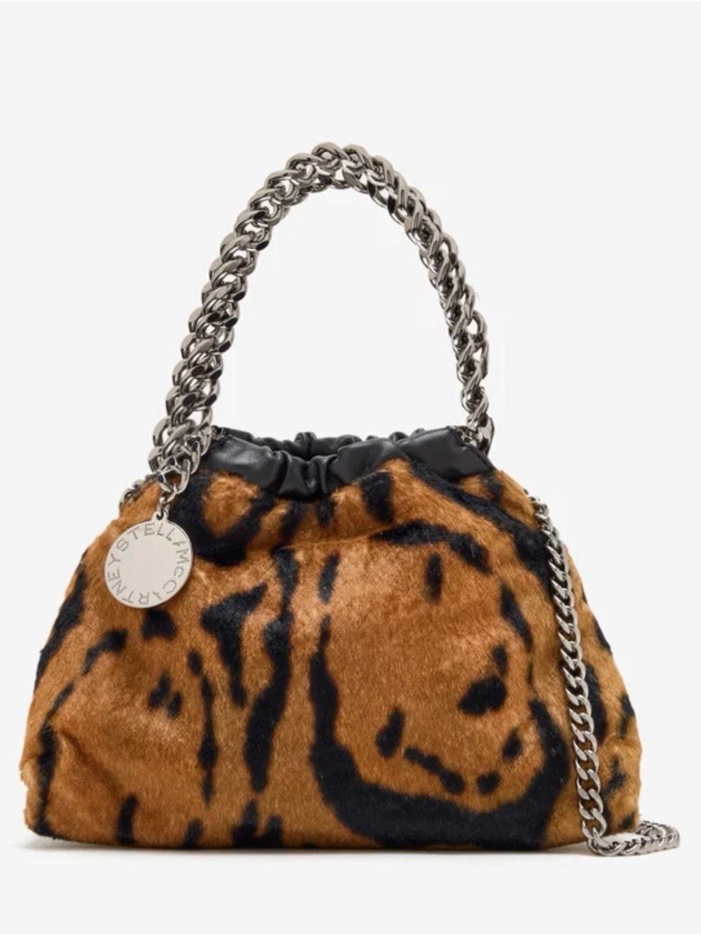 Stella McCartney Brown & Black Faux Fur Chain-Handle Shoulder Bag